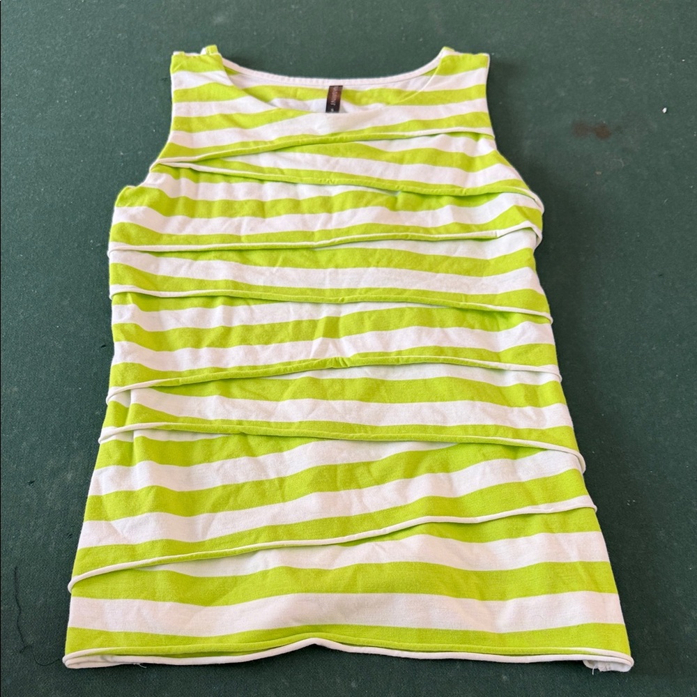 Massini Lime Green and White Striped Tank Top. CAJA. # 1. B